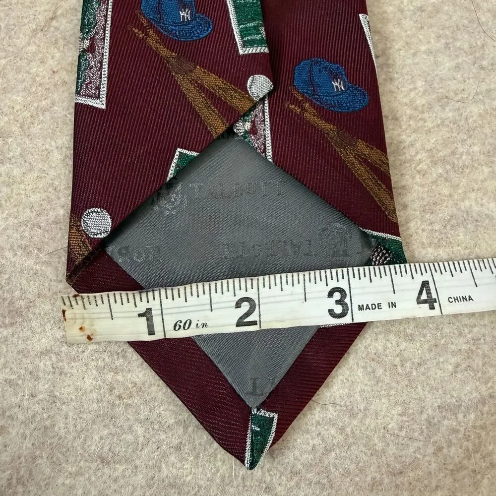 Vintage Robert Talbott silk necktie burgundy baseball novelty sports graphic USA
